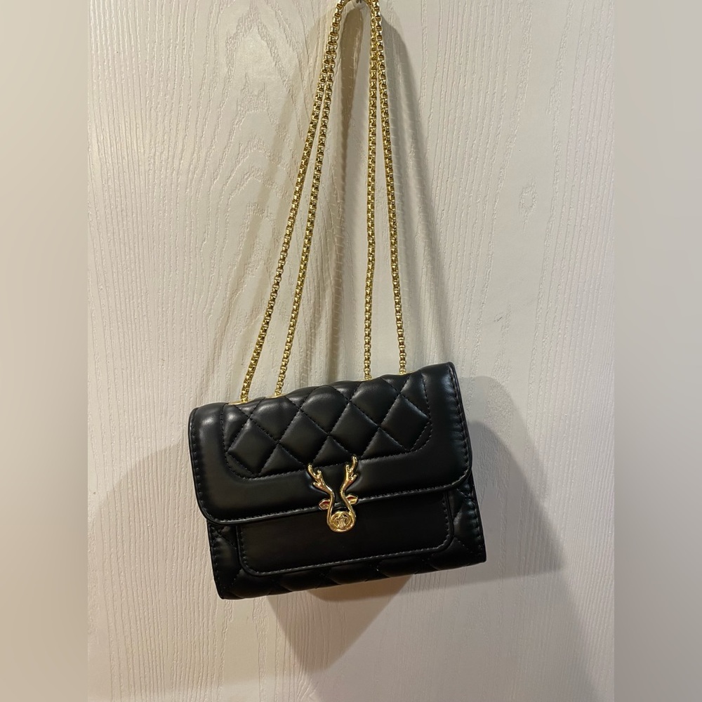 Quilted Crossbody Bag Small Jelly Black Gold Chain Handbag Purse Pocketbook